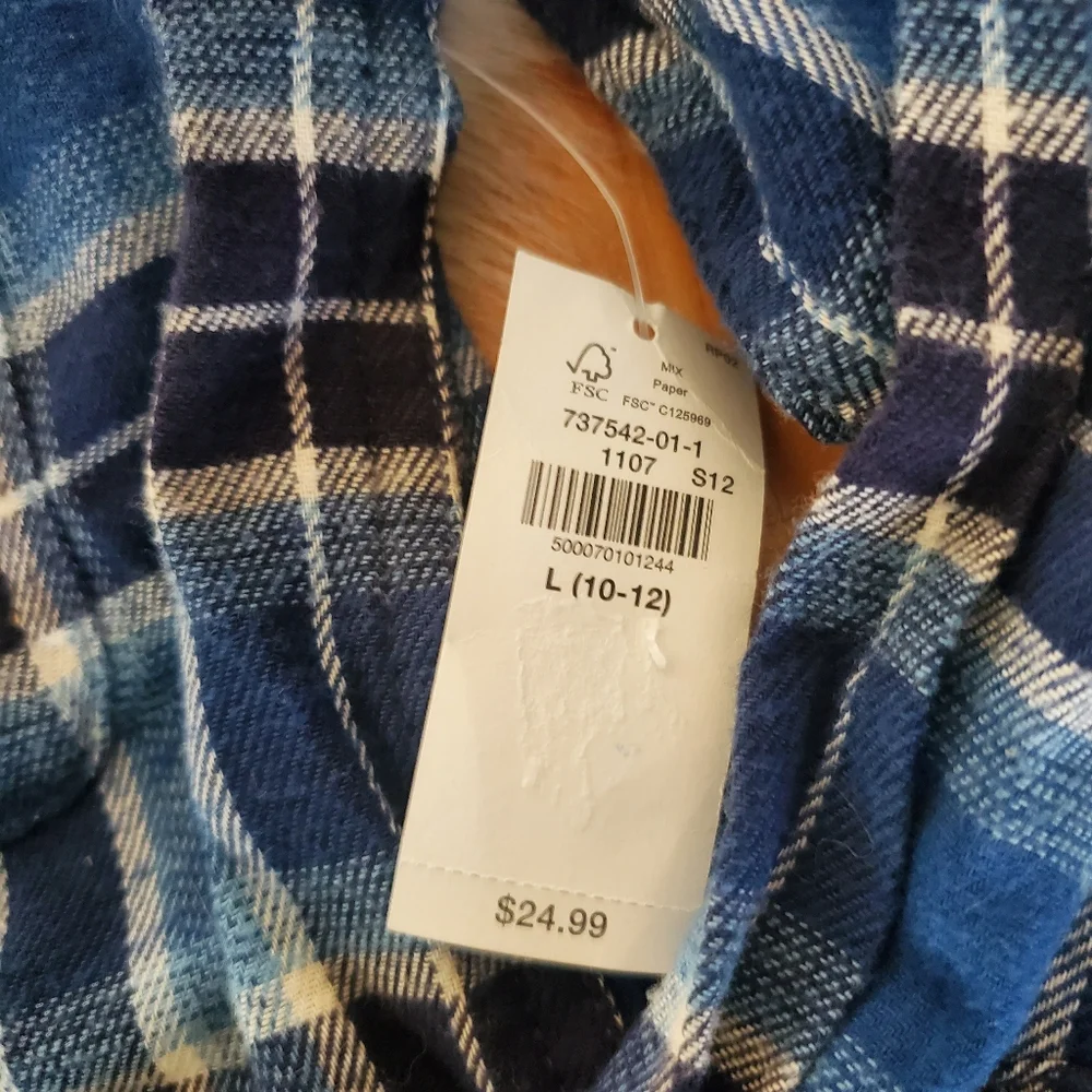 NWT Old Navy Boys Blue Plaid Flannel Shirt 10/12